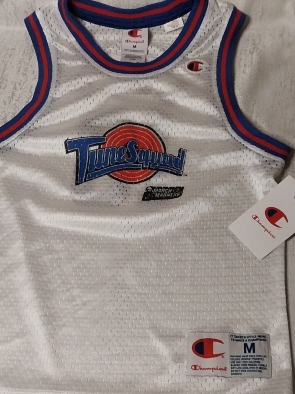 Champion White Tune Squad Mesh Tank with Blue & Red Trim Kids M Lola #10